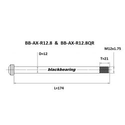 Axe de roue Blackbearing - R12.8QR - (12 mm - 174- M12x1,75 - 21 mm)