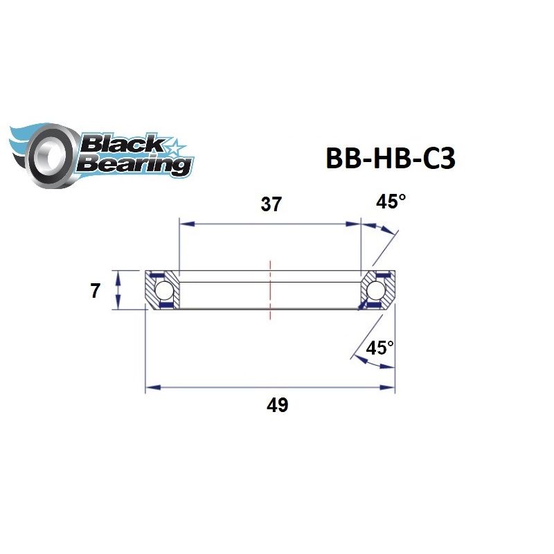 Black bearing - C3 - Roulement de jeu de direction 37 x 49 x 7 mm 45/45°